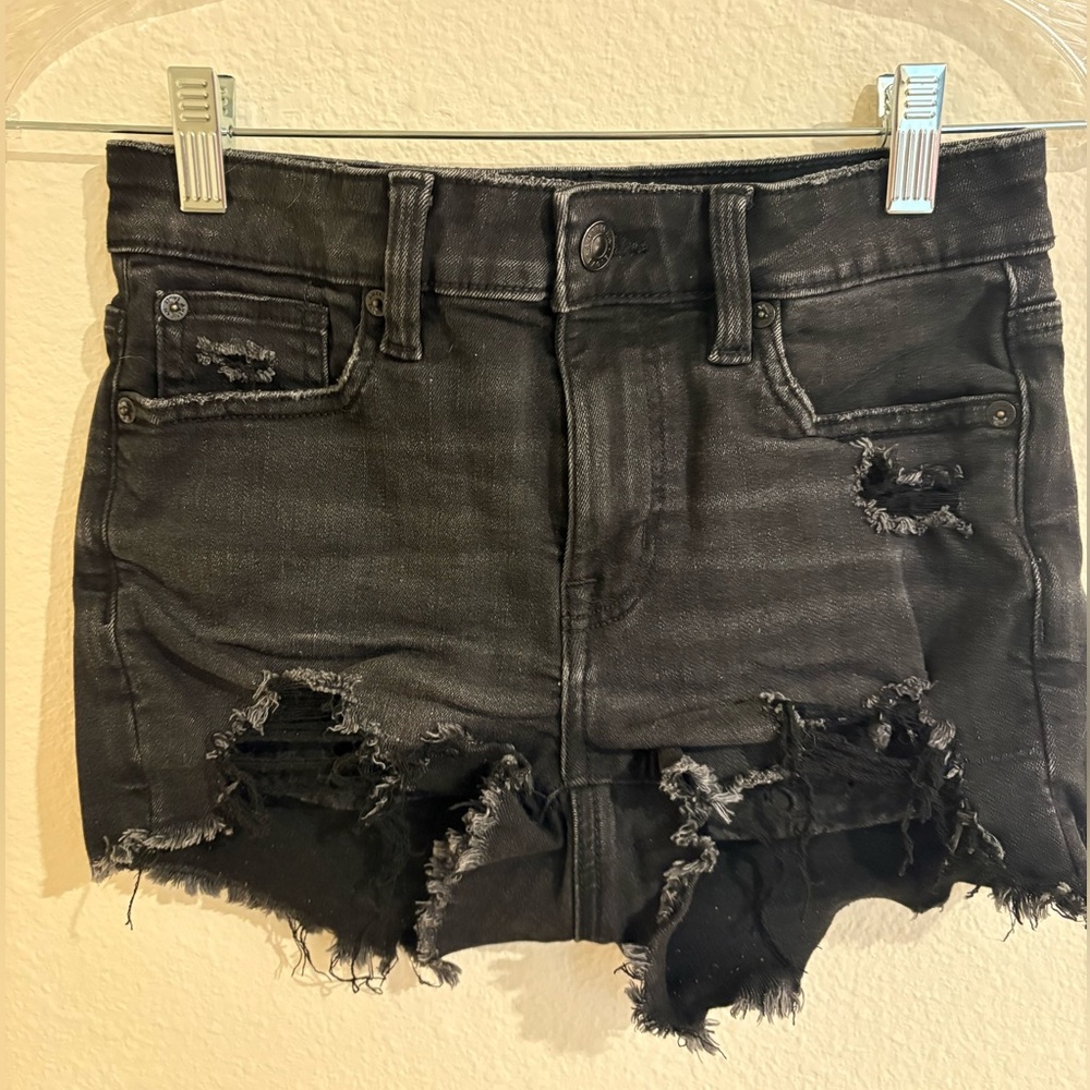 American Eagle Outfitters Distressed Black Denim Shorts